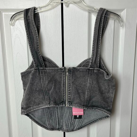 Pretty Little Thing Washed Gray Dip Hem Bust Cup Denim Corset 8 - Picture 4 of 9